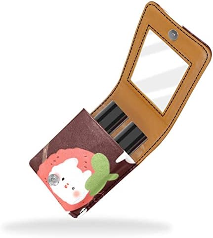 ORYUEKAN Ruj Kılıfı Ayna ile Sevimli Taşınabilir Makyaj Çantası kozmetik torbası, Karikatür Güzel Hayvan Kedi Dondurma