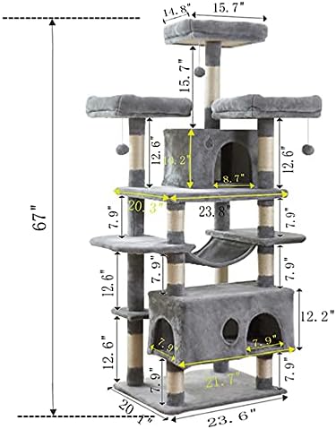 Kedi Kulesi, 67 inç Çok Seviyeli Kedi Ağacı, Sisal Kaplı Tırmalama Direklerine Sahip Büyük Kediler için Kedi Ağacı,