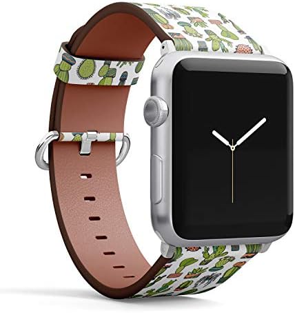(Renkli Kaktüs Deseni) Desenli Deri Bileklik Kayışı Apple Watch Serisi 4/3/2/1 gen ile Uyumlu,iWatch 42mm / 44mm