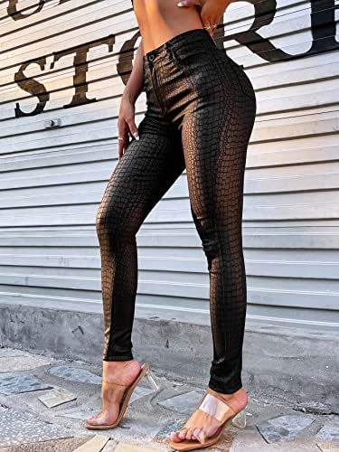 EZELO kadın pantolonları Eğimli Cep Timsah Kabartmalı dar pantolon Kadın için (Renk: Siyah, Boyut: Orta)