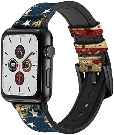 CA0276 Eski Amerikan Bayrağı Deri ve Silikon kordon akıllı saat Kayışı Apple Watch iWatch için Boyutu 42mm/44mm/45mm