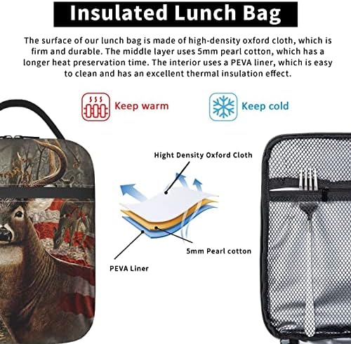 Geyik Bayrağı Camo Yalıtımlı yemek taşıma çantası Yan Cepli, Yeniden Kullanılabilir Öğle Yemeği Kutuları Seyahat