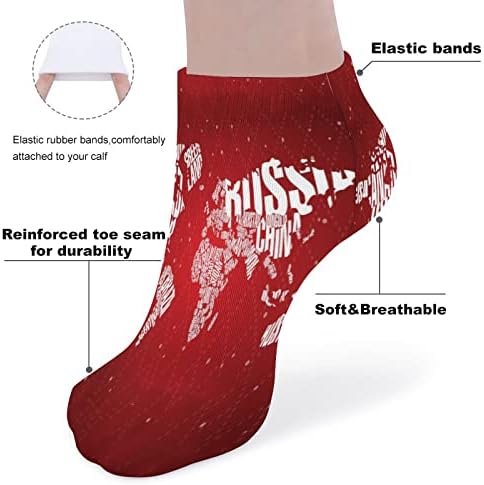 Merry Christmas Dünya Haritası 5 Pairs Ayak Bileği Çorap Düşük Kesim Hafif Nefes Çorap Ekip Çorap No-Show Çorap Atletik