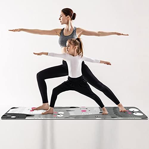Kalın Kaymaz Egzersiz ve Fitness 1/4 yoga mat Doodle Mutlu Kediler Gri Baskı Yoga Pilates ve Zemin Fitness Egzersiz