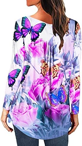Kızlar Yaz Sonbahar Bluz 2023 Moda Uzun Kollu Ekip Boyun Pamuk Grafik Pilili Gevşek Fit Salonu Üst Gömlek Kızlar