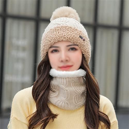 N / A İki Parçalı Kadın Kışlık Şapka Seti Artı Sıcak Tutmak için Kadife, Dış Mekan Soğuğa Dayanıklı örgü şapkalar