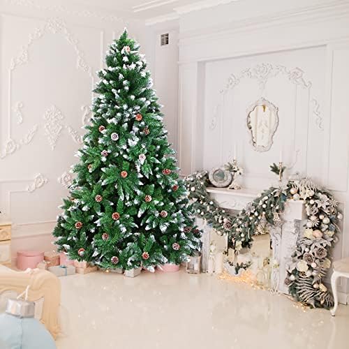 6FT Noel Ağacı 920 Dalları ve Metal Taban, Noel Ağacı Akın Sprey Beyaz, X-Mas Ağacı suni çam kozalağı, Kolay Montaj