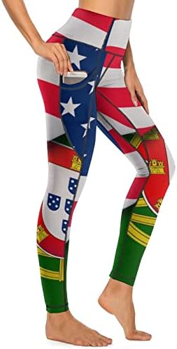 Amerika Birleşik Devletleri ve Portekiz bayrakları Yoga cepli pantolon Kadınlar için Yüksek Bel Egzersiz Tayt Karın