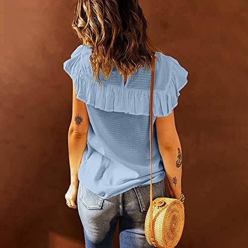 Kadınlar ıçin zarif Üstleri Ekip Boyun Dantel Tığ Kısa Kollu Gömlek Şık Rahat fırfır etekli Flowy Tshirt Bluz