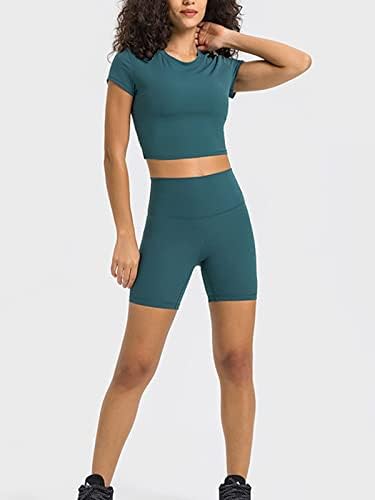 Ayturbo kadın Yoga Üst Egzersiz Gömlek Kısa Kollu Atletik Koşu Spor Sıkı Tee Kırpma Üstleri