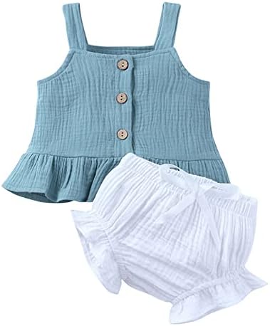Xbgqasu Bebek Yenidoğan Bebek Kız Pamuk Keten Yaz Ruffled Kayış Kolsuz T Shirt Üstleri şort takımı Kıyafetler Yürümeye