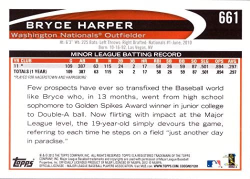 2012 Topps Beyzbol 661 Bryce Harper Çaylak Kartı-Bağırma / Çığlık Atma Varyasyonu