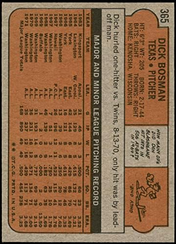 1972 Topps 365 Dick Bosman Teksas Korucuları (Beyzbol Kartı) NM / MT Korucuları