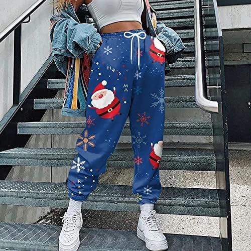 XXBR Noel kadın Sweatpants Cinch Alt Noel Grafik Ekose Patchwork Yüksek Bel Spor Baggy Ter koşucu pantolonu