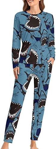 Kızgın Köpekbalığı kadın Pijama Seti İki Parçalı Uzun Kollu Üst ve Pantolon Pijama Baskı Salonu