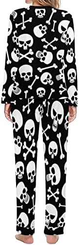 Kemikler ve Kafatasları kadın Pijama Takımı İki Parçalı Uzun Kollu Üst ve Pantolon Pijama Baskı Loungewear