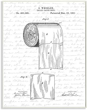 Stupell Industries tuvalet kağıdı rulosu Patent Siyah ve Beyaz Banyo, Sanatçı tarafından Tasarım Harfli ve Astarlı