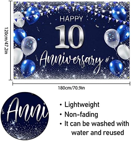 Mutlu 10th Yıldönümü Zemin Afiş Dekor Lacivert-gümüş parıltılı Mutlu 10 Yıl Düğün Yıldönümü Partisi Tema Süslemeleri
