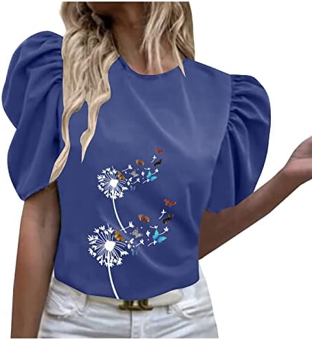 Kadın Şık Üstleri ve Bluzlar Puf Kollu T-Shirt Yaz Gevşek Fit Ekip boyun Üstleri Moda 2023 İş Rahat İş Bluz