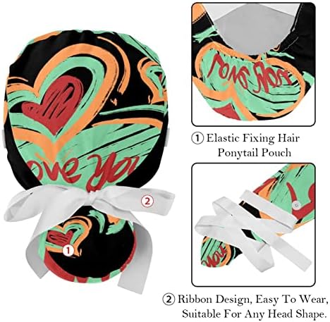 Çalışma kapağı Düğmeleri ile Hemşire Kabarık Şapka Kalp Graffiti Renkli Fırçalama Kap Kadınlar için Uzun Hairv