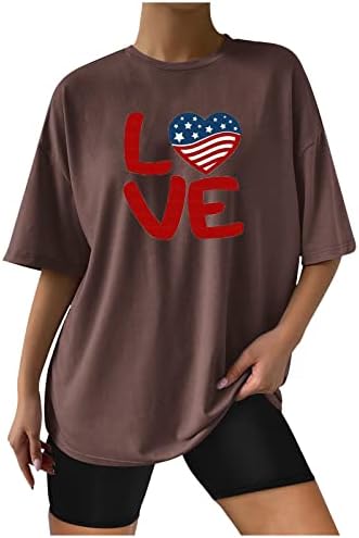Büyük boy T Shirt Kadınlar için 2023 Yaz moda üst giyim Bağımsızlık Günü Baskı Tee Gömlek Casual Gevşek Tunik Tişörtleri