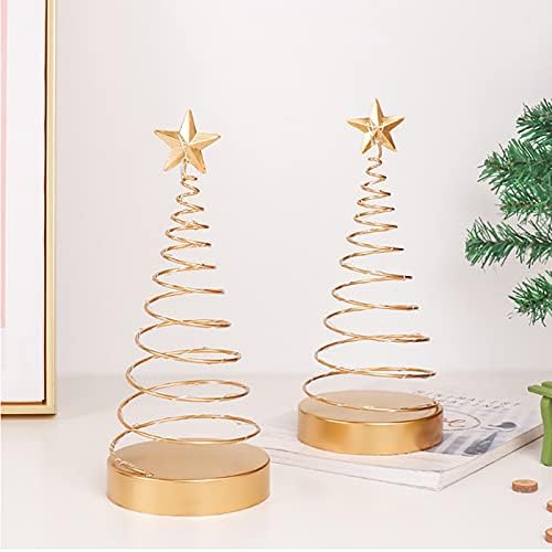Noel yıldız Spiral ağacı ışıkları ile, Light Up masa Noel ağacı süsleri, pil kumandalı, altın Demir Sanat ağaç dekor