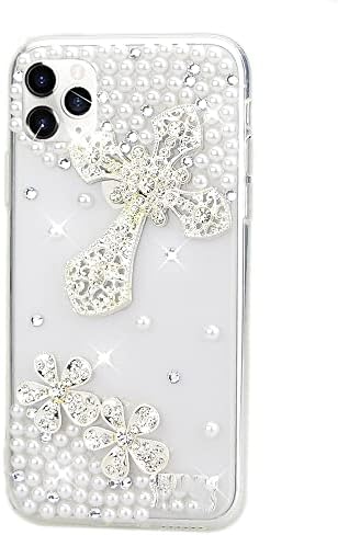 AS-Zeke Zarif Telefon Kılıfı ile Uyumlu Samsung Galaxy S22 6.1 inç 2022, Bling Handmdae Serisi Çapraz Çiçekler Tasarım