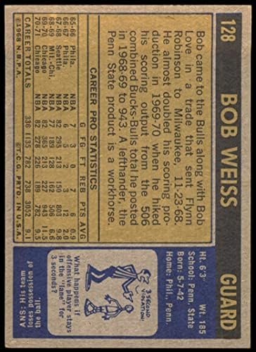 1971 Topps 128 Bob Weiss Chicago Bulls (Basketbol Kartı) NM + Bulls Penn St