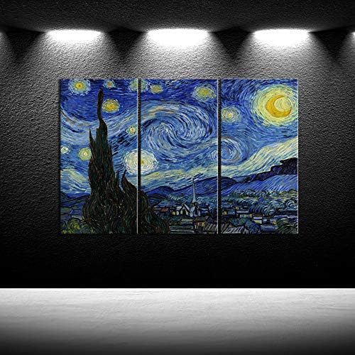 ıKNOW FOTO Büyük 3 Panel Tuval Boyama Duvar Sanatı Yıldızlı Gece Van Gogh tarafından Ünlü Yağlıboya Üreme Modern