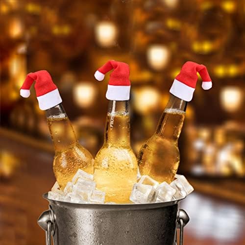 Şarap Tote Çanta 4 Adet Mini Noel Şapkaları Noel Çatal Sofra Tutucular Gümüş Tutucular için Mini Noel Baba Şapkaları