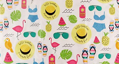 Elrene Ev Modası Hello Sunshine Yaz Eğlenceli Plaj Koleksiyonu Vinil Flanel Arka Masa Örtüsü (52 x 90 Dikdörtgen)