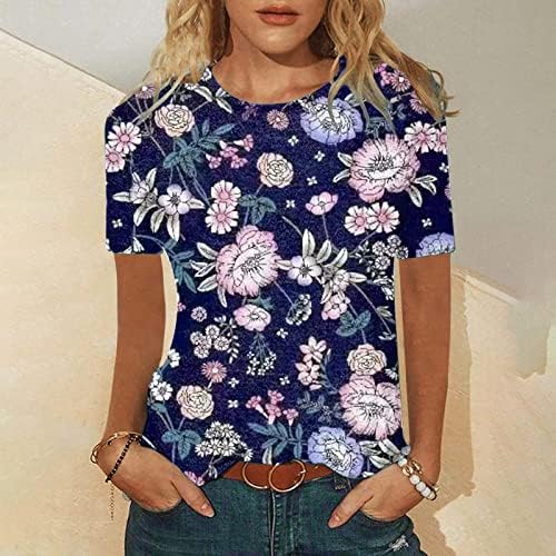 ayaso kadın Yaz Casual Gevşek Gömlek Yuvarlak Boyun Kısa Kollu Tunik Kalp Baskı Düzenli Fit Bluz T-Shirt Tops
