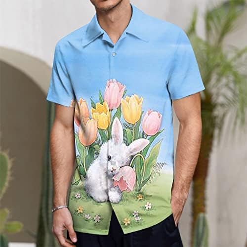 2023 Yeni Erkek Moda Rahat Paskalya 3D Dijital Baskı Düğmesi Yaka Kısa Kollu Gömlek 3/4 Kollu T Shirt