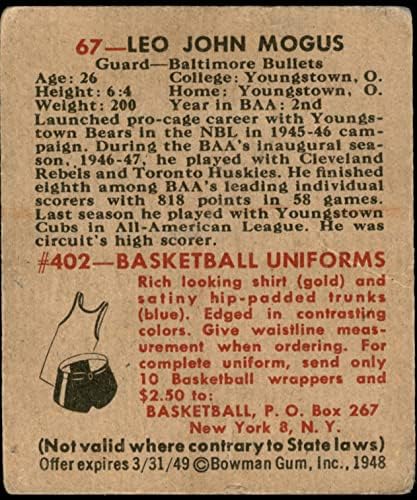 1948 Okçu 67 Lee Mogus Baltimore Mermileri (Sihirbazlar) (Basketbol Kartı) ADİL Mermiler (Sihirbazlar) Youngstown