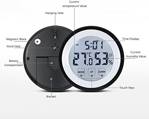 LAFEİNA Dijital Termometre Higrometre Saat, Sıcaklık nem monitörü çalar saat Dokunmatik Ekran Arkadan Aydınlatmalı