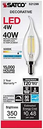 Satco S21299 / 06 4 Watt LED E12 Ampuller, 5000K, 15000 Saat Değerlendirme, Kısılabilir, 6'lı Paket