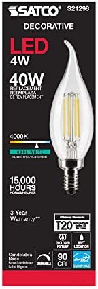 Satco S21298 / 06 4 Watt LED E12 Ampuller, 4000K, 15000 Saat Değerlendirme, Kısılabilir, 6'lı Paket