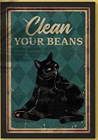 WellDGS Temiz Fasulye Siyah Kedi Banyo Vintage Teneke İşareti Komik Sanat Baskı Duvar Dekorasyon Dekor Hayvan Severler