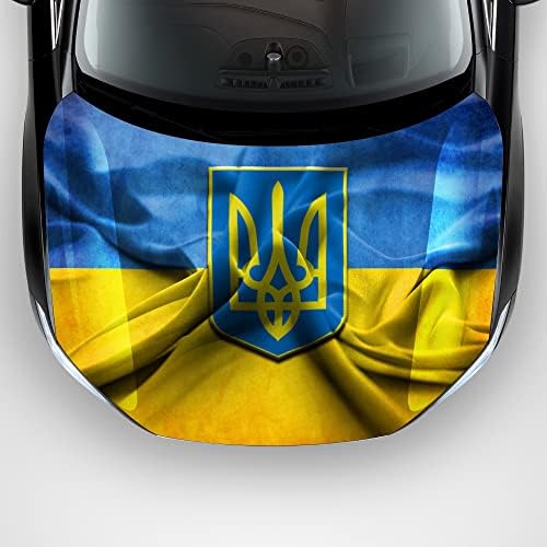 Ukrayna Bayrağı ve Arması Kaput Araba, Vinil Araba Hood Wrap Tam Renkli Etiket, Kendinden Yapışkanlı Film 24-02-2022-004