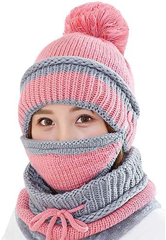 3 in 1 Sıcak Kalın Örme Bere Şapka Eşarp ve Maske Seti Hımbıl Kar örgü bere Infinity Atkılar Kadınlar için