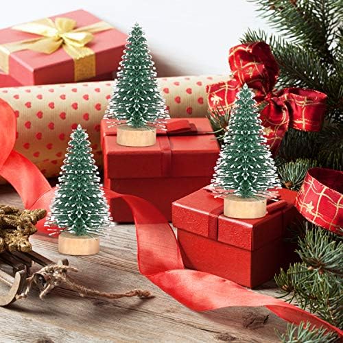 Wakauto 5 cm Mini Noel Ağacı ile Beyaz Sedir Akın, Küçük Çam Ağacı Masaüstü Mini Noel Ağacı ile Ahşap Taban için