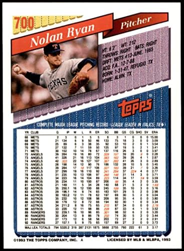 1993 Topps 700 Nolan Ryan Teksas Korucuları (Beyzbol Kartı) NM / MT Korucuları