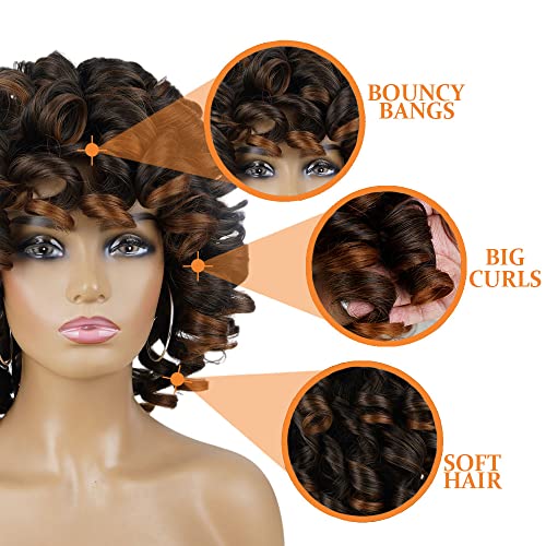 PHOENİXFLY kıvırcık peruk siyah kadınlar için kabarık dalgalı siyah kahverengi sentetik saç peruk doğal görünümlü