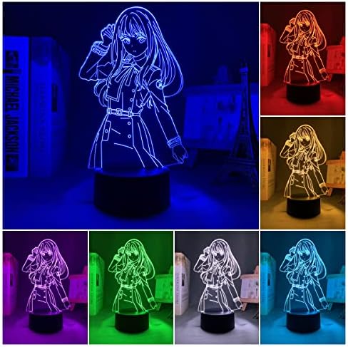 JSDECOR 3D Illusion gece ışıkları Anime Lycoris Recoil Takina Inoue şekil çocuk yatak odası uzaktan kumanda masa