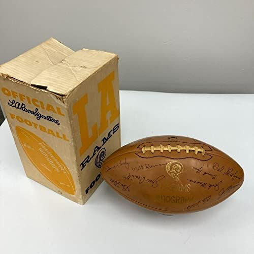 1959 Los Angeles Rams Vintage Faks Takımı, Kutu İmzalı Futbol Toplarıyla Futbol İmzaladı