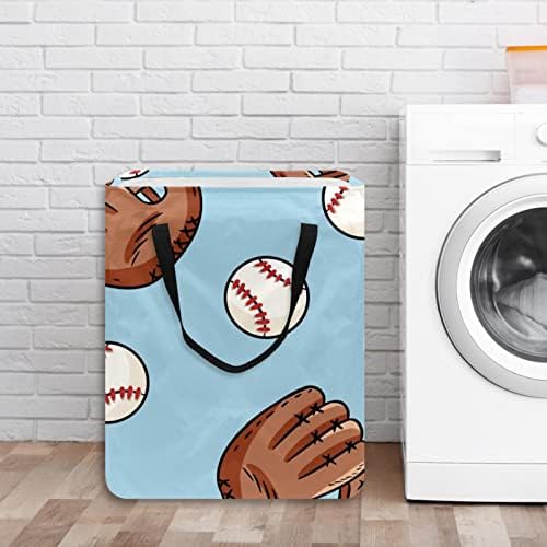 Beyzbol ve Eldiven Baskı Katlanabilir çamaşır Sepeti, 60L Su Geçirmez çamaşır sepetleri Çamaşır Kutusu Giysi Oyuncak