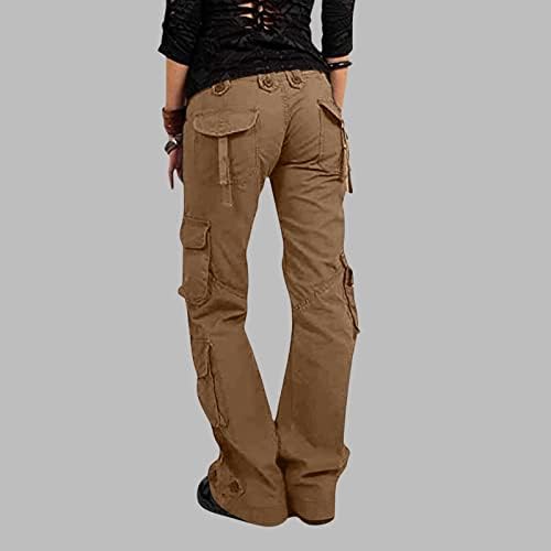 Kadın Düz Kargo Pantolon Yüksek Belli Seyahat Taktik Streetwear Pantolon Düz Yürüyüş Sweatpant Hippi Serseri pantolon