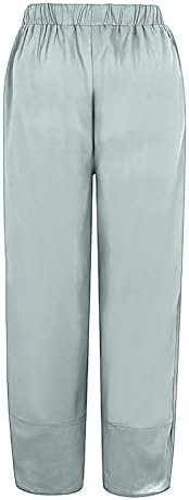 Pamuk Keten harem pantolon Kadınlar için, 2023 Boho Sweatpants Rahat Düz Renk Kırpılmış Pantolon Elastik Bel Moda