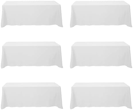 8 Ayak Dikdörtgen Masalar için 6 Paket Beyaz Masa Örtüleri 90 x 156 inç - 8ft Dikdörtgen Dökme Keten Polyester Kumaş
