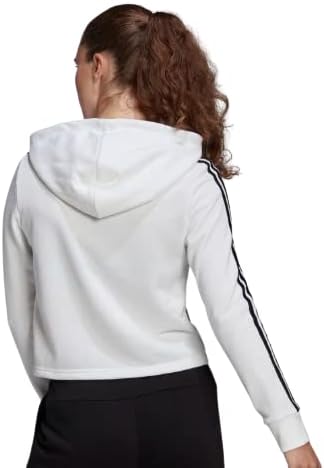 Adidas Women's Essentials 3 Çizgili Kırpılmış Kapüşonlu Beyaz / Siyah Beden L